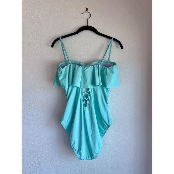 NWT La Blanca Island Goddess Ruffled Bandeau One Piece Swimsuit in Seafoam Sz 8 - Picture 6 of 14